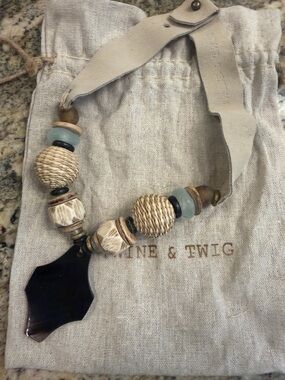 Twine and Twig Pendant Necklace with Neutral Beads